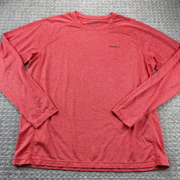 Eddie Bauer Running Shirt Free Dry Long Sleeve Men XL Orange Breathable Meshed - Picture 1 of 9